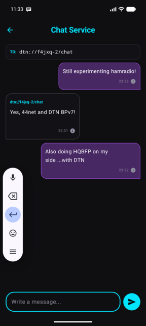 A screenshot of the chat looking familiar with bubble text, and a field on top to set next destinator